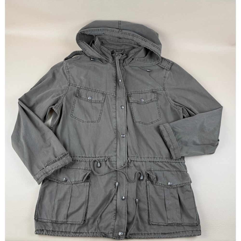 Utility Military Field Jacket Hooded Grey Drawstring Large Buffalo David Bitton